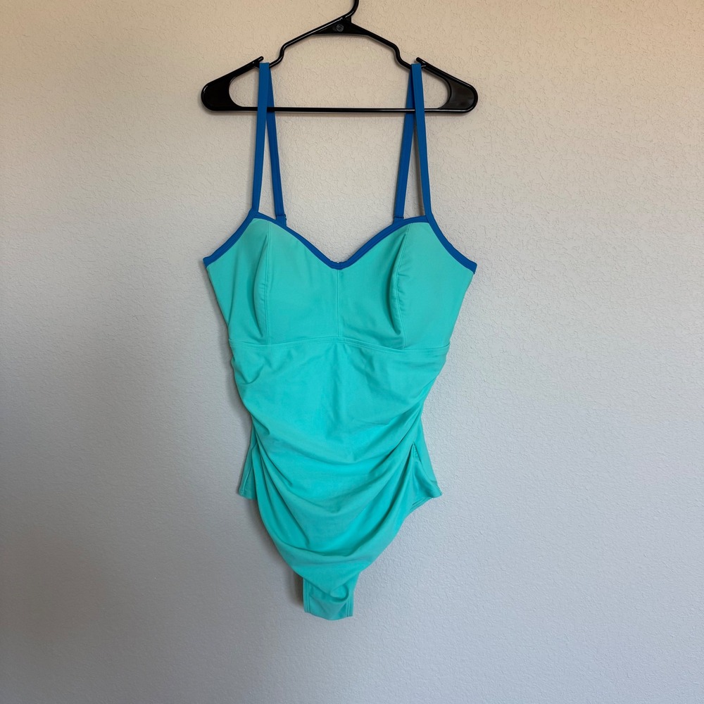 Old Navy Teal Blue Ruched One Piece Swimsuit 1X Plus Summer Beach Resortwear NWT
